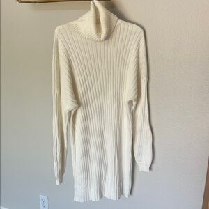 Forever 21 Cream Ribbed Turtleneck Dress